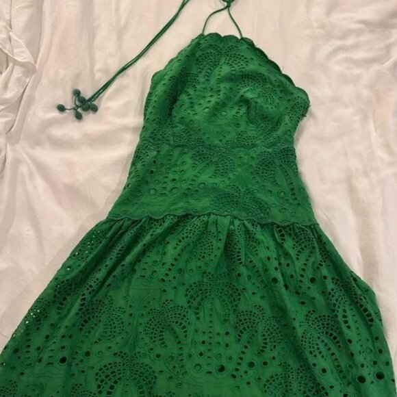 Farm Rio Palm Tree Eyelet Halter Neck Midi Dress Small/XS - Picture 6 of 6